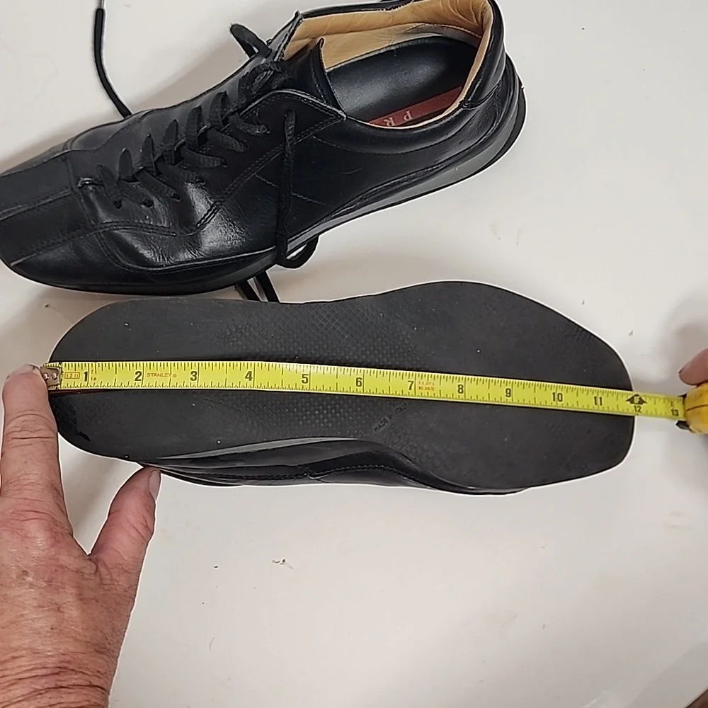 Prada black square toe lace up mens leather sneakers.  Made in Italy.  Quality. - Picture 10 of 12